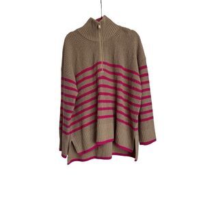 Barbour Sweater Womens Size 10 Trench Jemima Knit Striped Wool Blend 1/4 Zip NWT